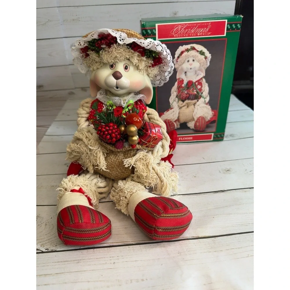 House of Lloyd Flossie Rabbit Figurine‎ 1993 Porcelain Face w/ Box Christmas Vtg